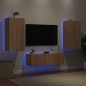 vidaXL Muebles de TV de pared con luces LED 3 piezas roble Sonoma vidaXL Muebles de TV de pared con luces LED 3 piezas roble Sonoma