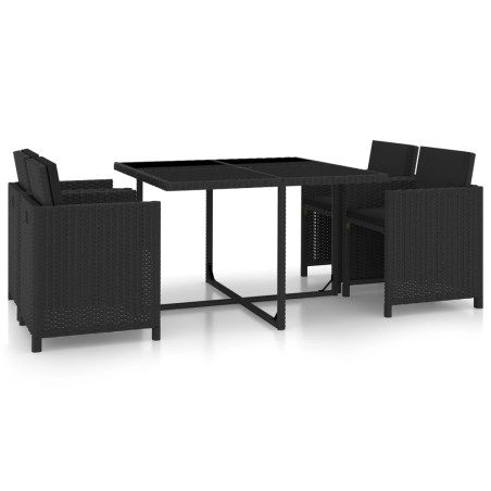 vidaXL Set de comedor de jardín 5 pzas y cojines ratán sintético negro