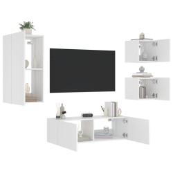vidaXL Muebles de TV de pared con luces LED 4 piezas blanco