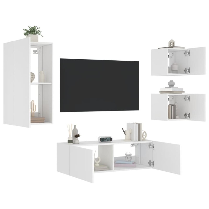 vidaXL Muebles de TV de pared con luces LED 4 piezas blanco