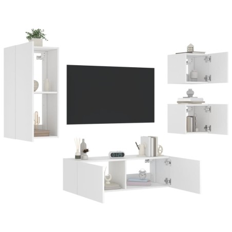vidaXL Muebles de TV de pared con luces LED 4 piezas blanco