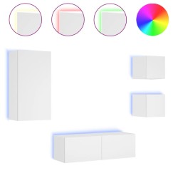 vidaXL Muebles de TV de pared con luces LED 4 piezas blanco