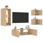 vidaXL Muebles de TV de pared con luces LED 4 piezas roble Sonoma vidaXL Muebles de TV de pared con luces LED 4 piezas roble Sonoma