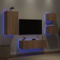 vidaXL Muebles de TV de pared con luces LED 4 piezas roble Sonoma vidaXL Muebles de TV de pared con luces LED 4 piezas roble Sonoma