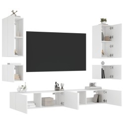 vidaXL Muebles de TV de pared con luces LED 6 piezas blanco