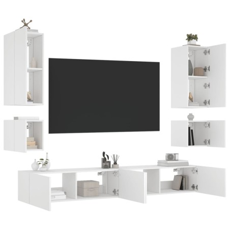 vidaXL Muebles de TV de pared con luces LED 6 piezas blanco