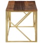vidaXL Mesa de centro de acero inoxidable dorado y madera maciza vidaXL Mesa de centro de acero inoxidable dorado y madera maciza