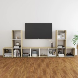 vidaXL Muebles de salón 5 pzas madera ingeniería blanco y roble Sonoma
