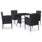 vidaXL Juego de comedor de jardín 5 piezas de ratán sintético negro