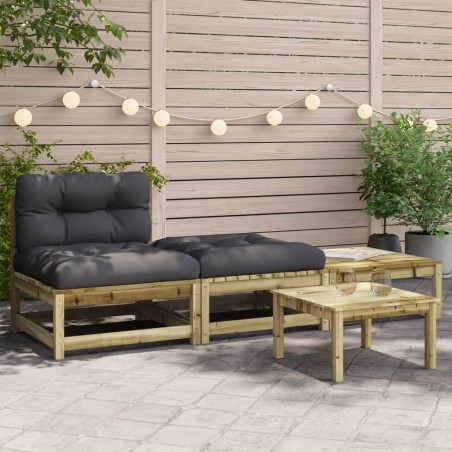vidaXL Sofá de jardín sin reposabrazos con cojines y reposapiés