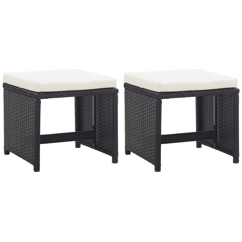 vidaXL Taburetes de jardín 2 unidades y cojines ratán sintético negro vidaXL Taburetes de jardín 2 unidades y cojines ratán sintético negro