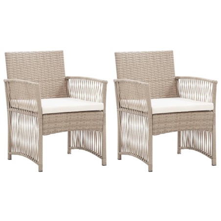 vidaXL Sillones de jardín con cojines 2 unidades ratán sintético beige