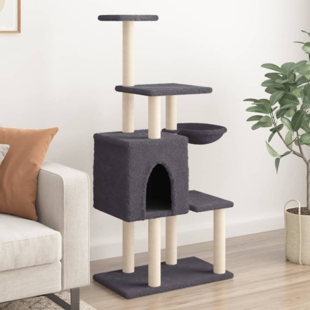 vidaXL Rascador para gatos con postes de sisal gris oscuro 131 cm