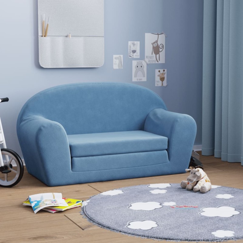 vidaXL Sofá cama de niños 2 plazas felpa suave azul vidaXL Sofá cama de niños 2 plazas felpa suave azul