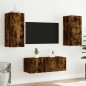 vidaXL Muebles TV pared con LED 4 pzas madera ingeniería roble ahumado
