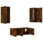 vidaXL Muebles TV pared con LED 4 pzas madera ingeniería roble ahumado
