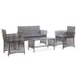 vidaXL Muebles jardín 4 pzas y cojines ratán sintético gris antracita