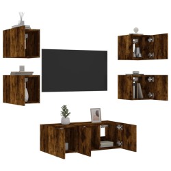 vidaXL Muebles TV pared con LED 6 pzas madera ingeniería roble ahumado