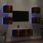 vidaXL Muebles TV pared con LED 6 pzas madera ingeniería roble ahumado