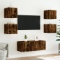 vidaXL Muebles TV pared con LED 6 pzas madera ingeniería roble ahumado