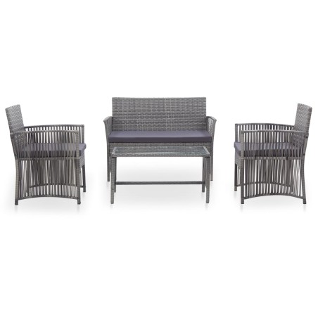 vidaXL Muebles jardín 4 pzas y cojines ratán sintético gris antracita