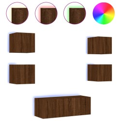 vidaXL Muebles TV pared con LED 6 pzas madera ingeniería marrón roble