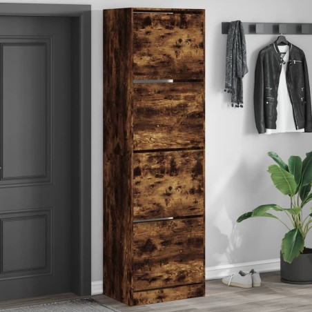 vidaXL Mueble zapatero 4 cajones abatibles roble ahumado 60x42x204 cm
