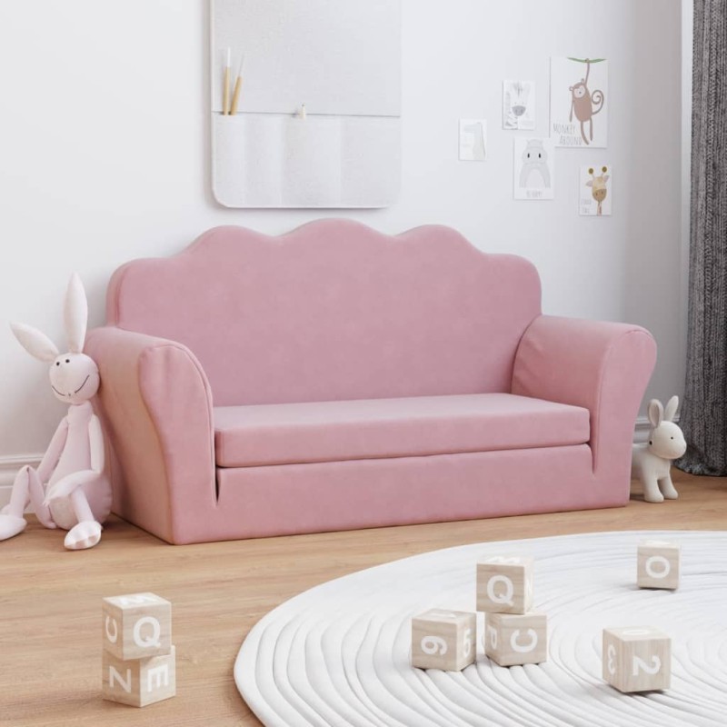 vidaXL Sofá cama para niños de 2 plazas felpa suave rosa vidaXL Sofá cama para niños de 2 plazas felpa suave rosa