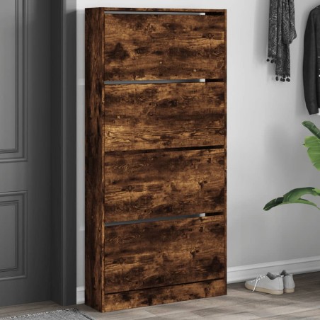 vidaXL Mueble zapatero 4 cajones abatibles roble ahumado 80x21x163,5cm