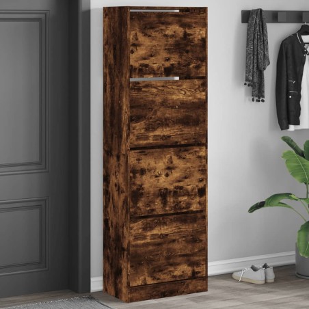vidaXL Mueble zapatero 4 cajones abatibles roble ahumado 60x34x187,5cm