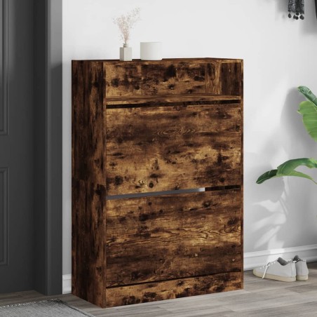 vidaXL Mueble zapatero 2 cajones abatibles roble ahumado 80x34x116 cm