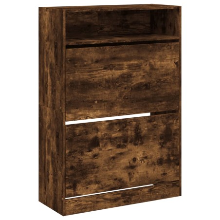 vidaXL Mueble zapatero 2 cajones abatibles roble ahumado 80x34x116 cm