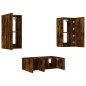 vidaXL Muebles TV pared con LED 4 pzas madera ingeniería roble ahumado vidaXL Muebles TV pared con LED 4 pzas madera ingeniería roble ahumado