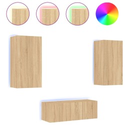 vidaXL Muebles TV pared con LED 4 pzas madera ingeniería roble Sonoma