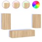 vidaXL Muebles TV pared con LED 4 pzas madera ingeniería roble Sonoma