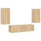 vidaXL Muebles TV pared con LED 4 pzas madera ingeniería roble Sonoma