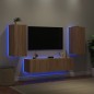 vidaXL Muebles TV pared con LED 4 pzas madera ingeniería roble Sonoma