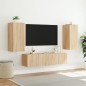 vidaXL Muebles TV pared con LED 4 pzas madera ingeniería roble Sonoma