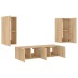 vidaXL Muebles TV pared con LED 4 pzas madera ingeniería roble Sonoma