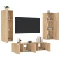vidaXL Muebles TV pared con LED 6 pzas madera ingeniería roble Sonoma vidaXL Muebles TV pared con LED 6 pzas madera ingeniería roble Sonoma
