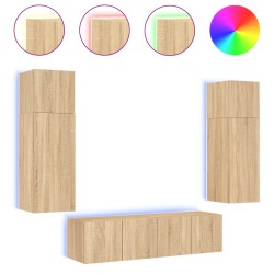 vidaXL Muebles TV pared con LED 6 pzas madera ingeniería roble Sonoma