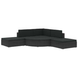 vidaXL Set muebles de jardín y cojines 6 piezas ratán sintético negro