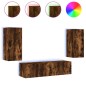 vidaXL Muebles TV pared con LED 4 pzas madera ingeniería roble ahumado