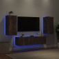 vidaXL Muebles TV pared con LED 4 pzas madera ingeniería roble ahumado