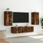 vidaXL Muebles TV pared con LED 4 pzas madera ingeniería roble ahumado