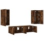 vidaXL Muebles TV pared con LED 4 pzas madera ingeniería roble ahumado
