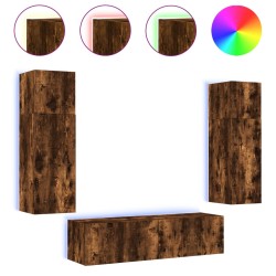 vidaXL Muebles TV pared con LED 6 pzas madera ingeniería roble ahumado