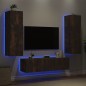 vidaXL Muebles TV pared con LED 6 pzas madera ingeniería roble ahumado