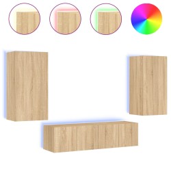 vidaXL Muebles TV pared con LED 4 pzas madera ingeniería roble Sonoma
