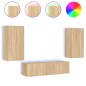 vidaXL Muebles TV pared con LED 4 pzas madera ingeniería roble Sonoma